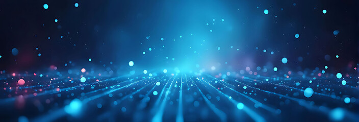  A dark blue background with blue and yellow lines geometric polygonal space low poly network nodes with connected dots and lines on dark blur blue tone background. Concept for digital technology