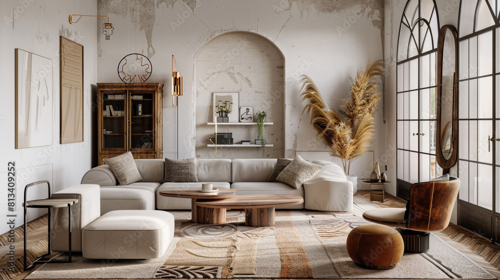 Minimalist art deco living room with a unique fusion of vintage and ...