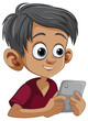 Cartoon of a boy using a tablet, smiling