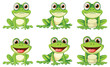 Six cheerful frogs showing different expressions