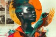 Artistic Collage of African Woman with Vibrant Bird