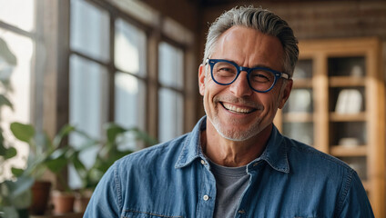 Wall Mural - Portrait of a smiling mature man wearing glasses