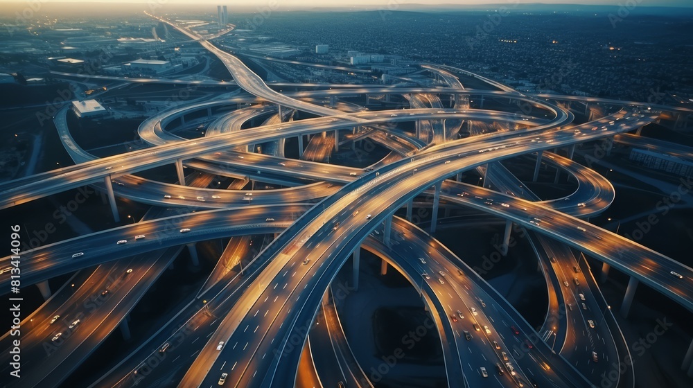 Generative AI Drone footage illustrating a highway cloverstack ...