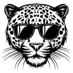 Wall Mural - Cool Leopard wearing sunglass black silhouette logo svg vector, Leopard icon illustration