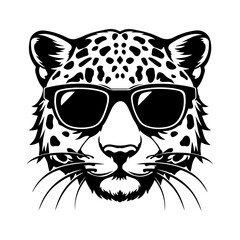 Wall Mural - Cool Leopard wearing sunglass black silhouette logo svg vector, Leopard icon illustration