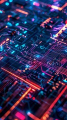 Aufkleber - Detailed view of a computer circuit board showing various components and connections in intricate detail.
