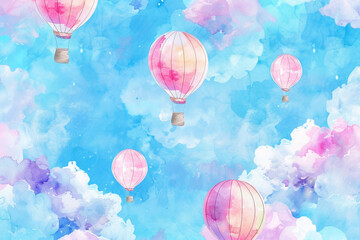  3d wallpaper watercolor baby air balloon seamless pattern 