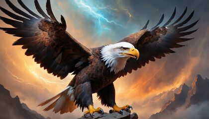 Wall Mural - Fantasy Illustration of a wild eagle bird. Digital art style wallpaper background.