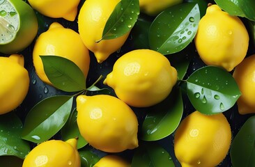 Wall Mural - A bright close-up image of fresh ripe lemons. Lemon background