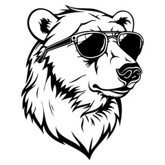 Wall Mural - cool Polar bear wearing sunglass black silhouette logo svg vector, Polar bear icon illustration