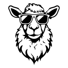 Wall Mural - cool Sheep wearing sunglass black silhouette logo svg vector, Sheep icon illustration