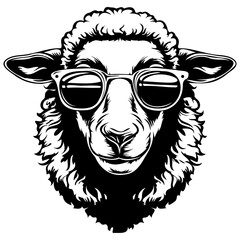 Wall Mural - cool Sheep wearing sunglass black silhouette logo svg vector, Sheep icon illustration