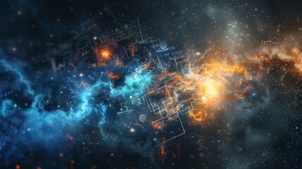 Poster - A colorful galaxy with a blue and orange swirl. The galaxy is filled with stars and planets