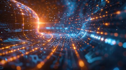 Wall Mural - abstract futuristic network connection with glowing dots and lines