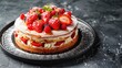 Sponge cake with cream and fresh berries on top.