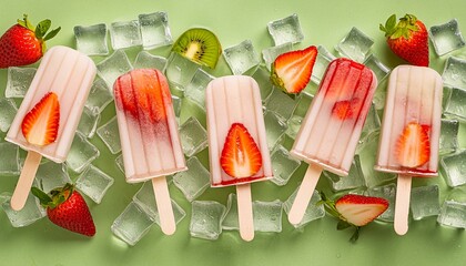Wall Mural - Juicy popsicles in ice cubes. Cold summer snack.