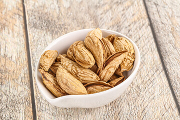 Shelled dry almond nut heap