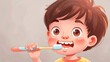 Cheerful Cartoon Boy Brushing Teeth in Morning Routine