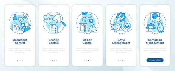 Wall Mural - qms organization blue onboarding mobile app screen. walkthrough 5 steps editable graphic instruction