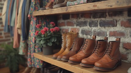 Wall Mural - Leather Boots Display in Fashion Store