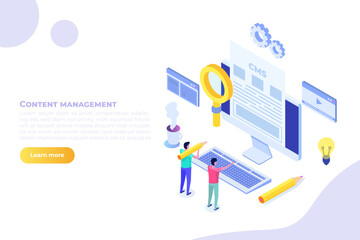 Isometric CMS, Content management concept. Vector illustration.
