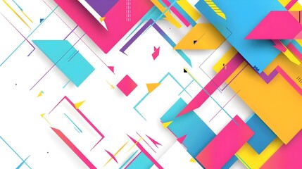 Leinwandbilder - Geometric Abstract Shapes in Vivid Neon Color Palette on Minimal White Background with Ample Copy Space for Messaging