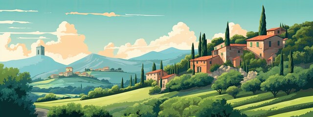 Wall Mural - nostalgic scene with landscape in Italy