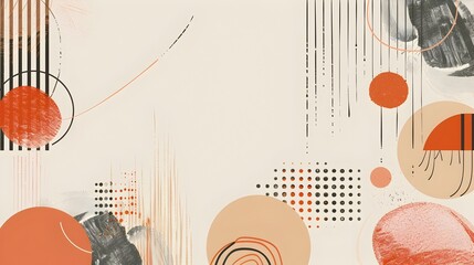 Poster - Dynamic Minimalist Abstract Geometric Composition with Fluid Brush Strokes and Earthy Tones