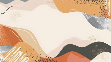 Fototapete - Muted Earthy Tones in Dynamic Abstract Background with Geometric Shapes and Generous Blank Space