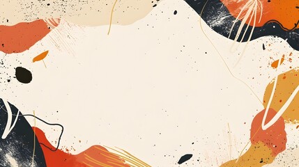 Poster - Textured Abstract Geometric Composition with Overlapping Organic Shapes and Fluid Brushstrokes in Earthy Color Palette