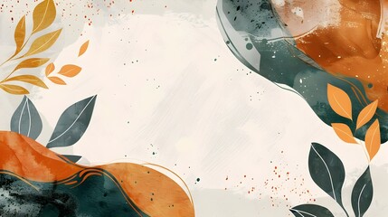 Fototapete - Textured Abstract Background with Organic Shapes and Fluid Brushstrokes in Earthy Color Palette with Emphasis on Right Side Layout and Generous