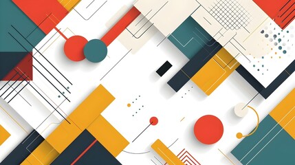 Aufkleber - Vibrant Geometric Abstract Composition with Intersecting Planes and Shapes on White Background