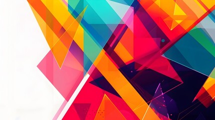 Aufkleber - Vivid Geometric Abstract Background with Overlapping Faceted Shapes in Vibrant Contrasting Colors on a Minimalist White Canvas