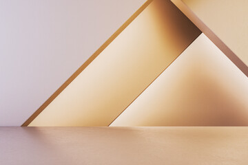 Wall Mural - Empty beige triangular gallery wall with mock up place. Museum concept. 3D Rendering.