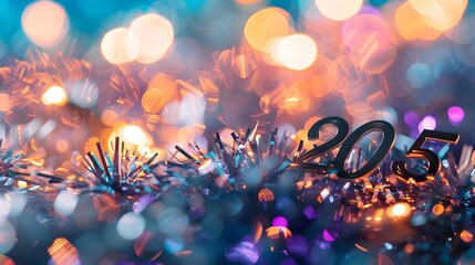 Poster - Sparkling New Year 2025 Background with Glitter Confetti and Festive Lights