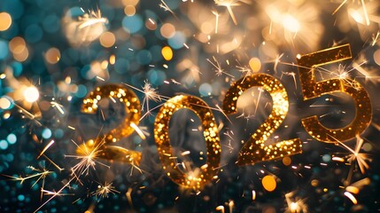 Aufkleber - Dazzling 2025 New Year with Sparkling Fireworks and Glittering Lights