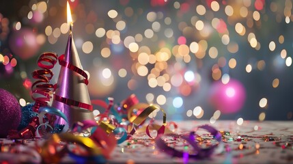 Poster - Dazzling of the Upcoming New Year 2025 with Shimmering Ornaments Glittering Lights and Vibrant Confetti