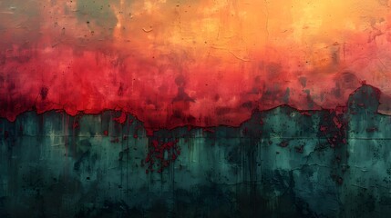 Aufkleber - Vibrant and Grungy Abstract Textured Background with Striking Splatter Effect and Moody Color Palette description This image depicts a vibrant and