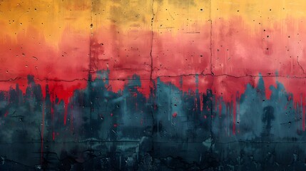Fototapete - Vibrant Grunge Cityscape with Ominous Skies and Textured Surfaces