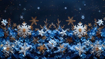 Leinwandbilder - Elegant Snowflake Christmas Border with Sparkling Icy Crystals and Glittering Details