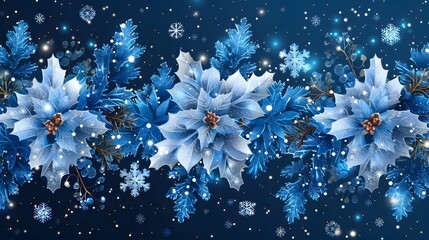 Aufkleber - Sparkling Blue and White Winter Wonderland Snowflake Border for Christmas and New Year