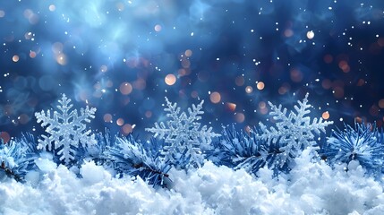 Leinwandbilder - Magical Winter Wonderland with Sparkling Snowflakes and Bokeh Lights