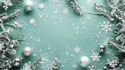 Wall Mural - Merry Minty Magic: Design a lively holiday background in shades of mint green, with airy accents of silver and white