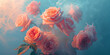 Ethereal Pink Roses Surrounded by Misty Blue Ambiance