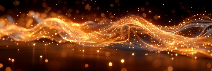 Aufkleber - Mesmerizing Golden Waves of Shimmering Light and Glittering Energy in a Dynamic Abstract Background
