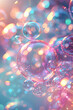 Colorful Soap Bubbles with Dreamy Bokeh Lights Background