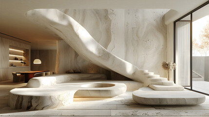 Leinwandbilder - Futuristic and Minimalist Interior Design in a Modern Luxury Home with Sleek Architectural Elements Geometric Shapes and Organic Textures
