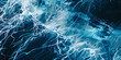 Abstract Blue Ocean Waves with Glowing Light Lines Underwater