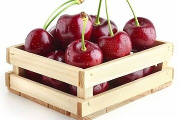 Wall Mural - Fresh red cherries in a charming wooden basket for a rustic display and natural decor