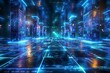 Blue Neon Lit Cyberpunk Cityscape scene backdrop